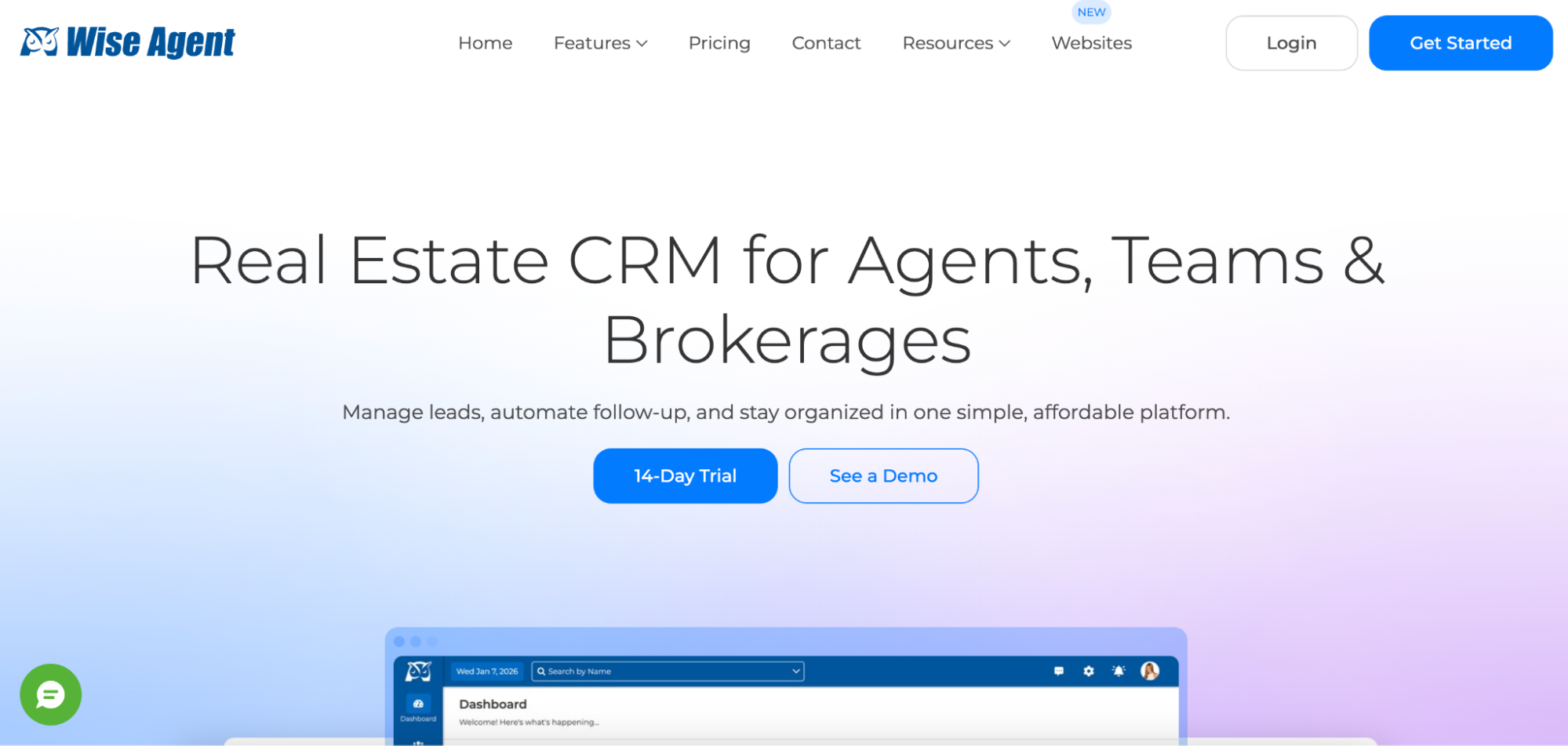 Screenshot of the Wise Agent homepage