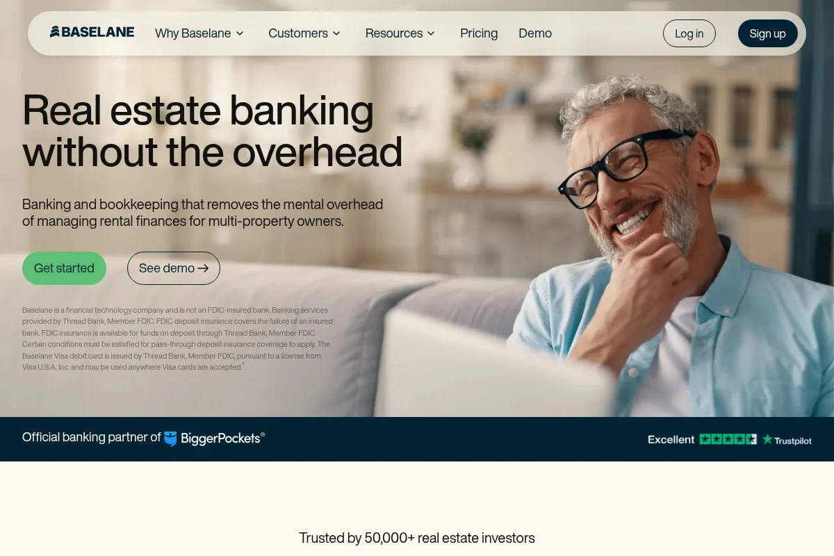 Screenshot of the Baselane homepage