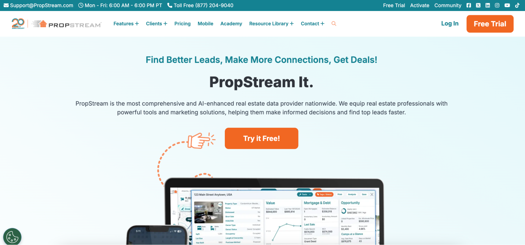 Screenshot of the PropStream homepage