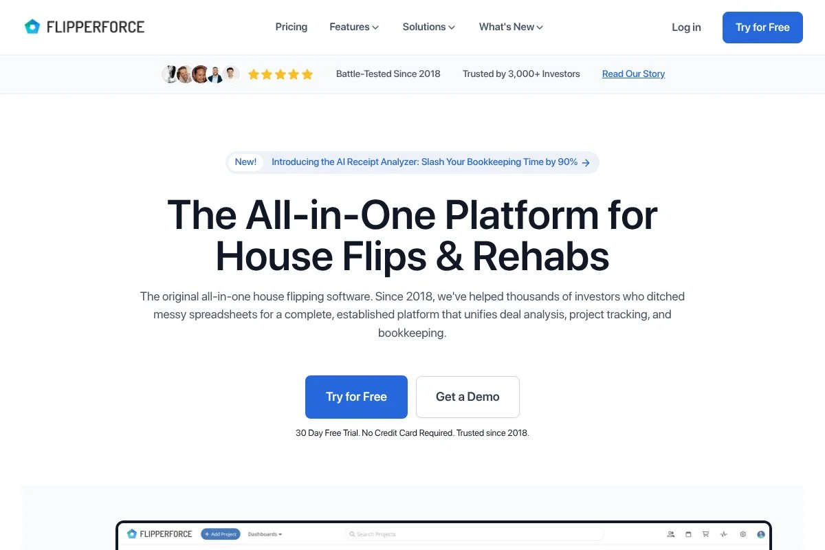 Screenshot of the FlipperForce homepage