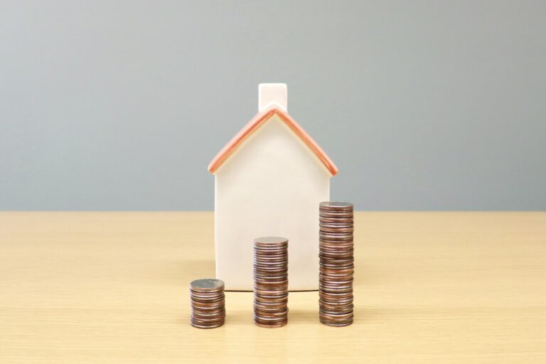 a house and stacks of coins on a table; loan processing software